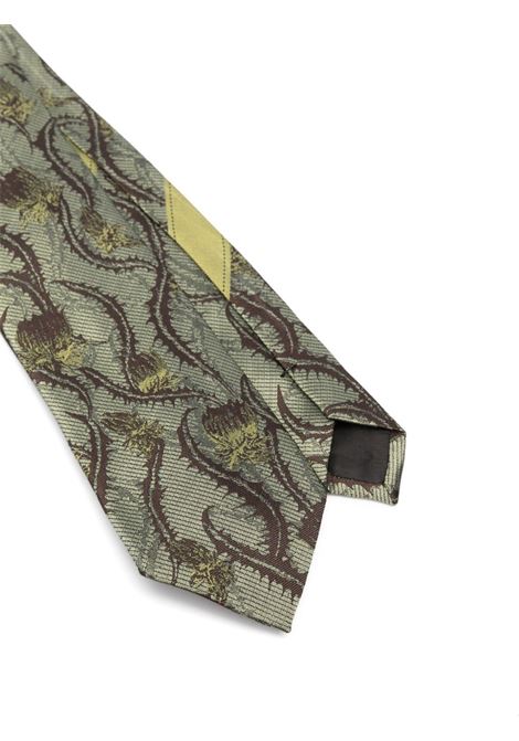 Olive green printed silk tie Dries Van Noten - men DRIES VAN NOTEN | 2510216021902606